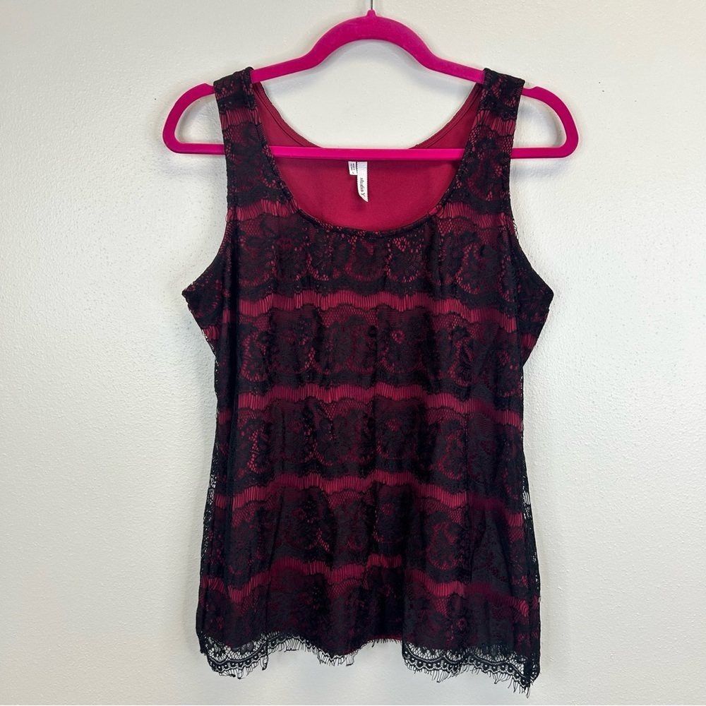 Studio Y Black Red Lace Tank Top Womens L Goth Fairy Grunge Vampire Stretch